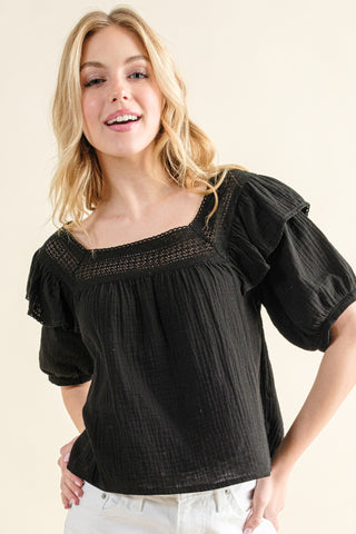 Shop BLACK And The Why Square Neck Ruffled Blouse - High-Quality U.S. Made Women’s Fashion with Free & Fast Shipping