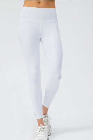 Shop White Wide Waistband Slim Fit Active Leggings - High-Quality U.S. Made Women’s Fashion with Free & Fast Shipping