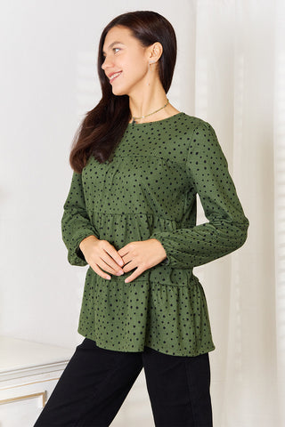 Shop Heimish Full Size Long Puff Sleeve Polka Tiered Top - High-Quality U.S. Made Women’s Fashion with Free & Fast Shipping