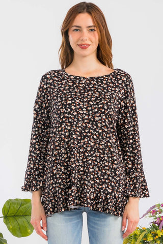 Shop Celeste Full Size Floral Ruffle Detail Top - High-Quality U.S. Made Women’s Fashion with Free & Fast Shipping