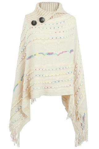 Shop Cloak Sleeve Fringe Detail Poncho - High-Quality U.S. Made Women’s Fashion with Free Fast Shipping