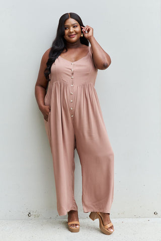 Shop HEYSON All Day Full Size Wide Leg Button Down Jumpsuit in Mocha - High-Quality U.S. Made Women’s Fashion with Free & Fast Shipping