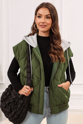 Shop Moss Drawstring Zip Up Hooded Vest Coat - High-Quality U.S. Made Women’s Fashion with Free & Fast Shipping