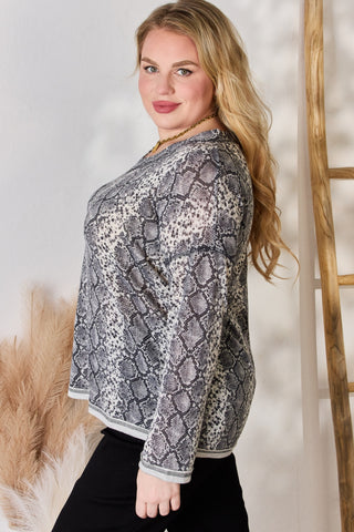 Shop Hailey & Co Full Size Snakeskin V-Neck Long Sleeve Top - High-Quality U.S. Made Women’s Fashion with Free & Fast Shipping