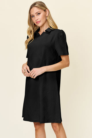 Shop Double Take Full Size Texture Collared Neck Short Sleeve Dress - High-Quality U.S. Made Women’s Fashion with Free & Fast Shipping