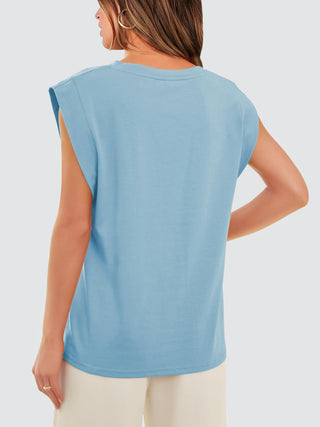 Shop Round Neck Cap Sleeve Tank - High-Quality U.S. Made Women’s Fashion with Free & Fast Shipping