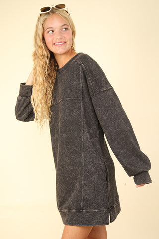 Shop VERY J Mineral Washed Oversized Sweatshirt Mini Dress - High-Quality U.S. Made Women’s Fashion with Free & Fast Shipping