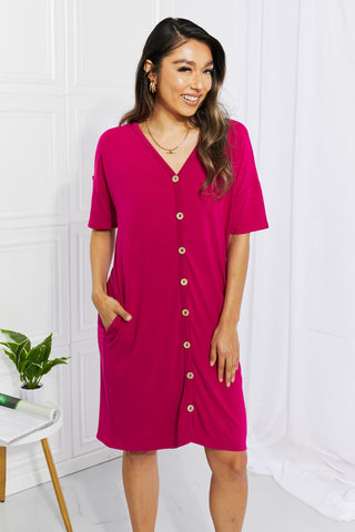 Shop Deep Purple BOMBOM Sunday Brunch Button Down Knee-Length Dress in Magenta - High-Quality U.S. Made Women’s Fashion with Free & Fast Shipping