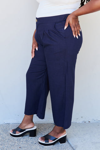 Shop And The Why In The Mix Full Size Pleated Detail Linen Pants in Dark Navy - High-Quality U.S. Made Women’s Fashion with Free & Fast Shipping