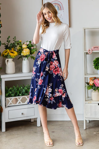 Shop Navy Reborn J Floral Wrap Ruffled Skirt - High-Quality U.S. Made Women’s Fashion with Free & Fast Shipping