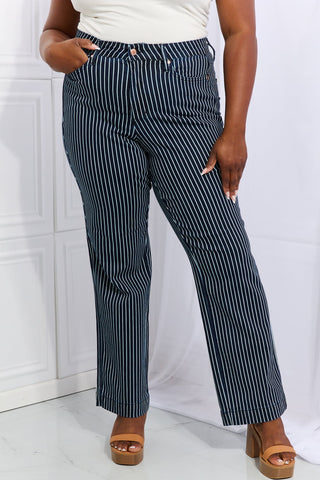 Shop Judy Blue Cassidy Full Size High Waisted Tummy Control Striped Straight Jeans - High-Quality U.S. Made Women’s Fashion with Free & Fast Shipping