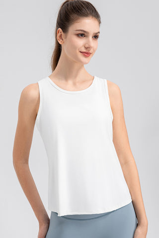 Shop White Wide Strap Round Neck Active Tank - High-Quality U.S. Made Women’s Fashion with Free & Fast Shipping