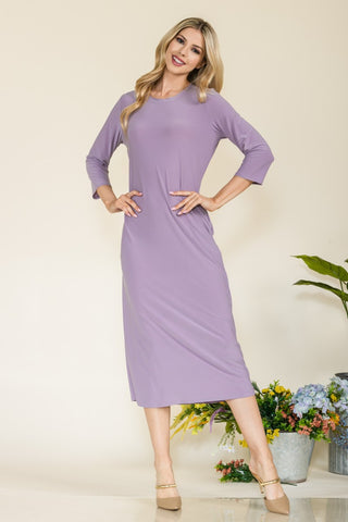 Shop LAVENDER Celeste Full Size Round Neck Midi Dress - High-Quality U.S. Made Women’s Fashion with Free & Fast Shipping