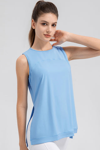 Shop Sky Blue Slit Round Neck Tank - High-Quality U.S. Made Women’s Fashion with Free & Fast Shipping