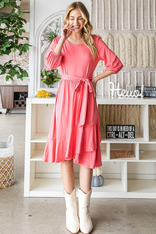 Shop Reborn J Tie Front Ruffle Hem Dress - High-Quality U.S. Made Women’s Fashion with Free & Fast Shipping