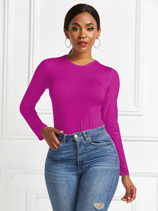 Shop Round Neck Long Sleeve Bodysuit - High-Quality U.S. Made Women’s Fashion with Free & Fast Shipping