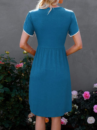 Shop Round Neck Petal Sleeve Dress - High-Quality U.S. Made Women’s Fashion with Free Fast Shipping