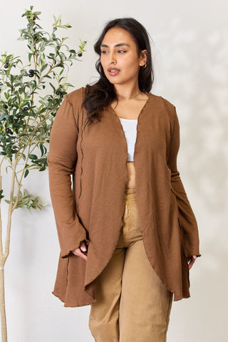 Shop Cocoa Brown Culture Code Full Size Open Front Long Sleeve Cardigan - High-Quality U.S. Made Women’s Fashion with Free & Fast Shipping