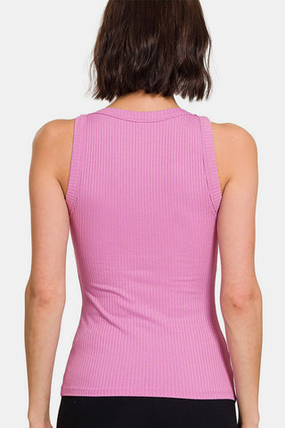 Shop Zenana Ribbed Crew Neck Tank - High-Quality U.S. Made Women’s Fashion with Free & Fast Shipping