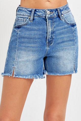 Shop Medium RISEN Front Slit Raw Hem Denim Shorts - High-Quality U.S. Made Women’s Fashion with Free & Fast Shipping