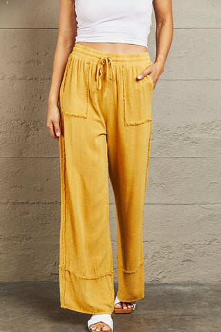 Shop Gold HEYSON Love Me Full Size Mineral Wash Wide Leg Pants - High-Quality U.S. Made Women’s Fashion with Free & Fast Shipping