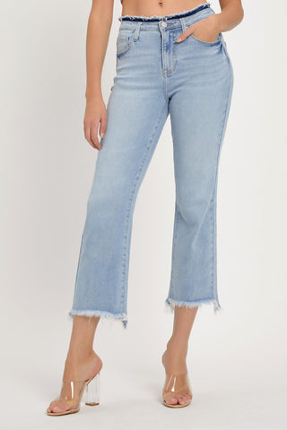 Shop Light RISEN Full Size High Rise Raw Edge Crop Jeans - High-Quality U.S. Made Women’s Fashion with Free & Fast Shipping