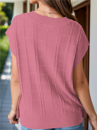 Shop Dusty Pink Round Neck Cap Sleeve Knit Top - High-Quality U.S. Made Women’s Fashion with Free & Fast Shipping