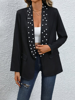 Shop Pearl Detail Open Front Blazer - High-Quality U.S. Made Women’s Fashion with Free & Fast Shipping