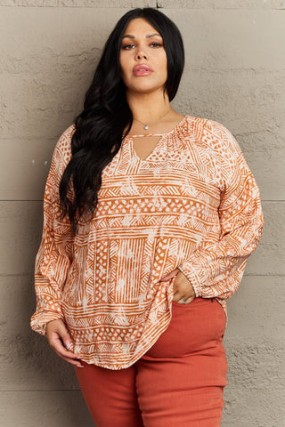 Shop Orange HEYSON Just For You Full Size Aztec Tunic Top - High-Quality U.S. Made Women’s Fashion with Free & Fast Shipping