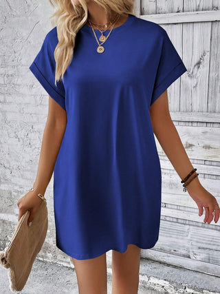 Shop Round Neck Short Sleeve Mini Dress - High-Quality U.S. Made Women’s Fashion with Free & Fast Shipping