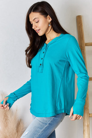 Shop Zenana Exposed Seam Thumbhole Long Sleeve Top - High-Quality U.S. Made Women’s Fashion with Free & Fast Shipping