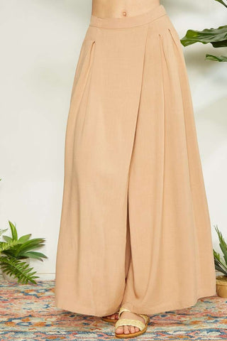 Shop Sand Mittoshop Wrap Pleating Detail Wide Leg Pants - High-Quality U.S. Made Women’s Fashion with Free & Fast Shipping