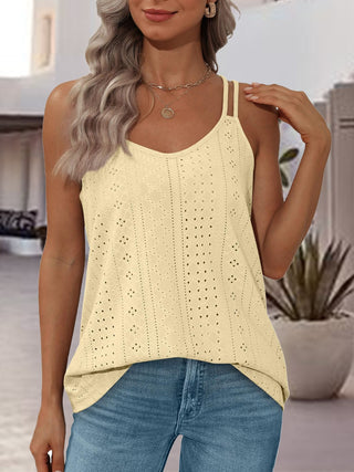 Shop Eyelet Scoop Neck Spaghetti Strap Cami - High-Quality U.S. Made Women’s Fashion with Free Fast Shipping