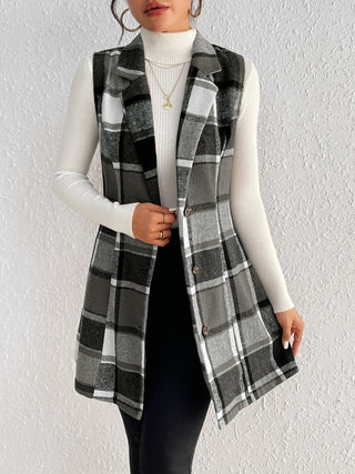 Shop Honey Plaid Button Up Vest Coat - High-Quality U.S. Made Women’s Fashion with Free Fast Shipping