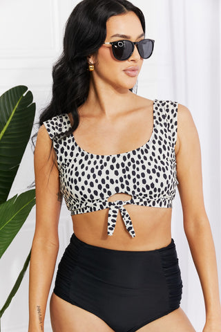 Shop Marina West Swim Sanibel Crop Swim Top and Ruched Bottoms Set in Black - High-Quality U.S. Made Women’s Fashion with Free Fast Shipping