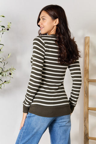 Shop Zenana Full Size Striped Snap Down Cardigan - High-Quality U.S. Made Women’s Fashion with Free & Fast Shipping