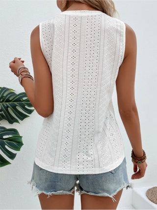 Shop Eyelet Round Neck Tank - High-Quality U.S. Made Women’s Fashion with Free & Fast Shipping