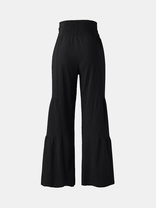 Shop Black Tied Ruched Wide Leg Pants - High-Quality U.S. Made Women’s Fashion with Free & Fast Shipping