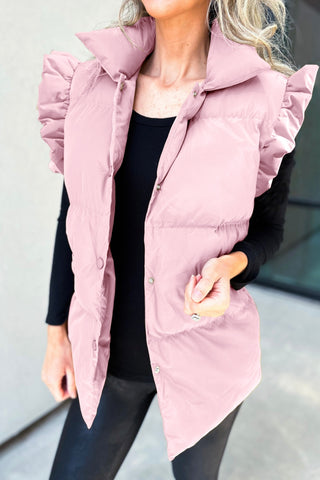 Shop Blush Pink MeiMei Ruffled Snap Down Mock Neck Vest Coat - High-Quality U.S. Made Women’s Fashion with Free & Fast Shipping