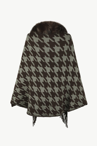 Shop Houndstooth Fringe Hem Poncho - High-Quality U.S. Made Women’s Fashion with Free Fast Shipping