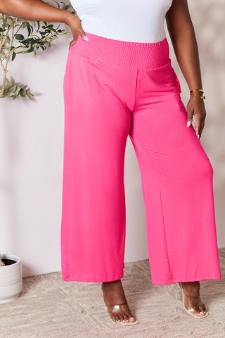 Shop Double Take Full Size Smocked Wide Waistband Wide Leg Pants - High-Quality U.S. Made Women’s Fashion with Free & Fast Shipping