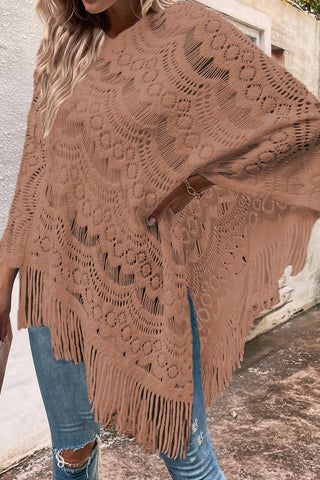 Shop Openwork Fringe Detail Poncho - High-Quality U.S. Made Women’s Fashion with Free & Fast Shipping