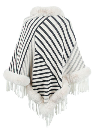 Shop Striped Fringe Hem Poncho - High-Quality U.S. Made Women’s Fashion with Free Fast Shipping