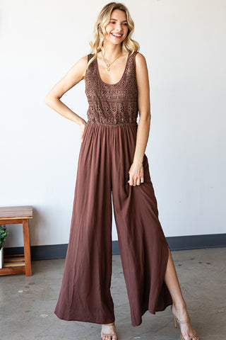 Shop First Love Tie Back Sleeveless Slit Wide Leg Jumpsuit - High-Quality U.S. Made Women’s Fashion with Free & Fast Shipping