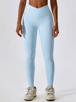 Shop Light Blue Basic Bae Wide Waistband Active Leggings - High-Quality U.S. Made Women’s Fashion with Free & Fast Shipping