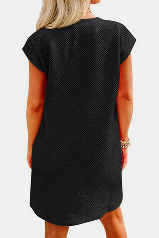 Shop Textured Round Neck Cap Sleeve Dress - High-Quality U.S. Made Women’s Fashion with Free & Fast Shipping