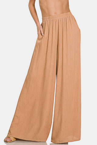 Shop Dk Brush Zenana Pleated Linen Blend Wide Leg Pants - High-Quality U.S. Made Women’s Fashion with Free & Fast Shipping