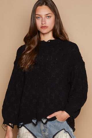 Shop Black POL Cable Knit Cutout Long Sleeve Sweater - High-Quality U.S. Made Women’s Fashion with Free & Fast Shipping