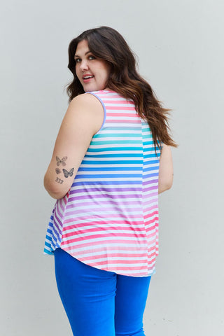 Shop Heimish Love Yourself Full Size Multicolored Striped Sleeveless Round Neck Top - High-Quality U.S. Made Women’s Fashion with Free & Fast Shipping