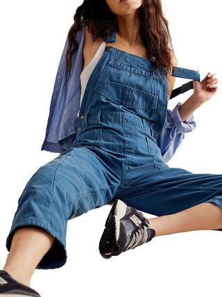 Shop Pocketed Wide Strap Denim Overalls - High-Quality U.S. Made Women’s Fashion with Free & Fast Shipping